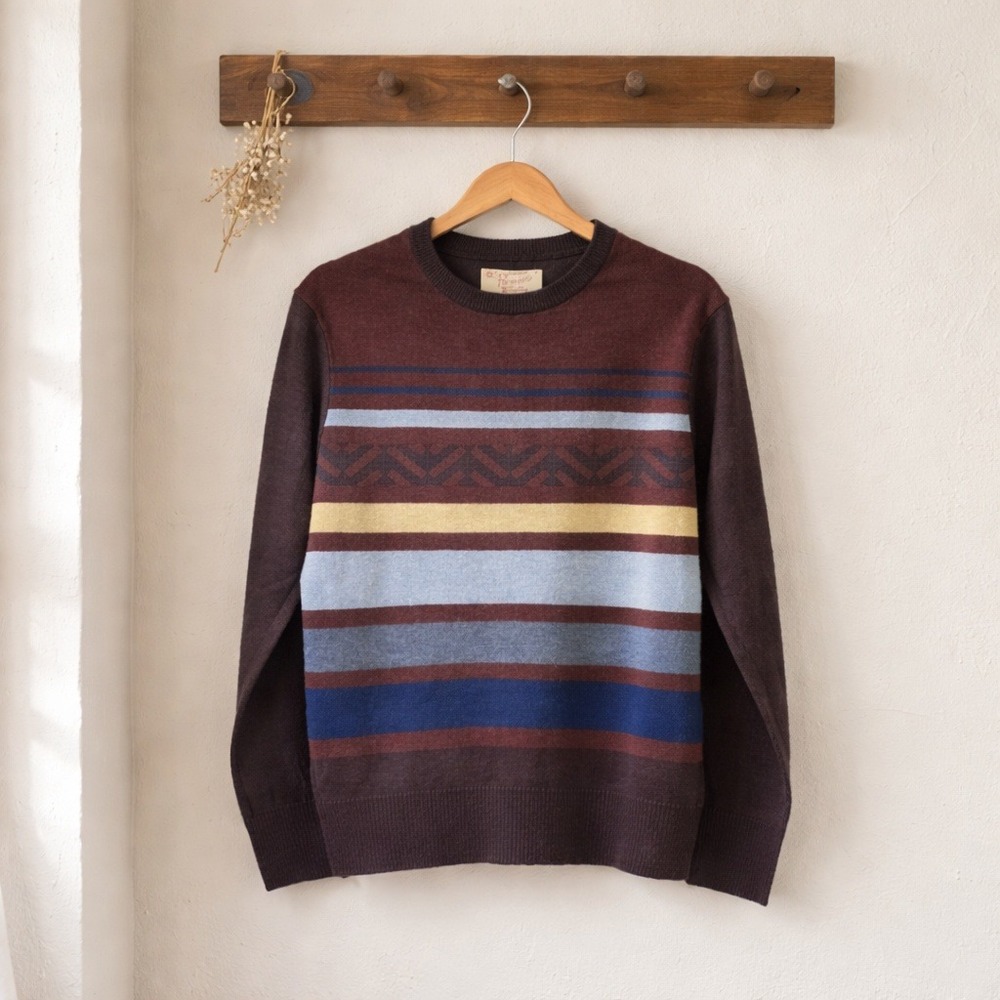 Original Penguin Mens S‎ Lambswool Striped Y2K Sweater Brown Blue Small